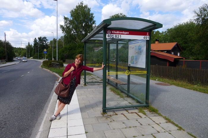 Ulla Wrethagen at the bus stop